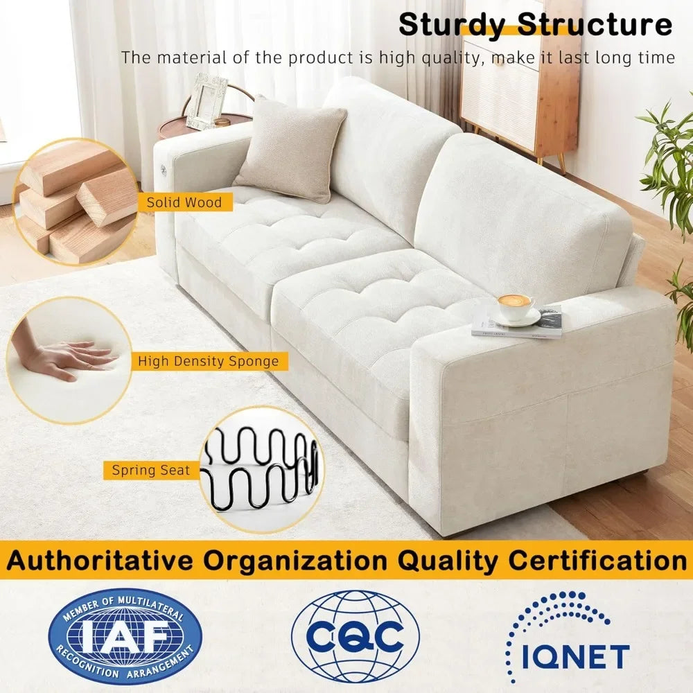 Modern 89" Sofa - Chenille, USB/Type-C, Removable Cover for Small Spaces