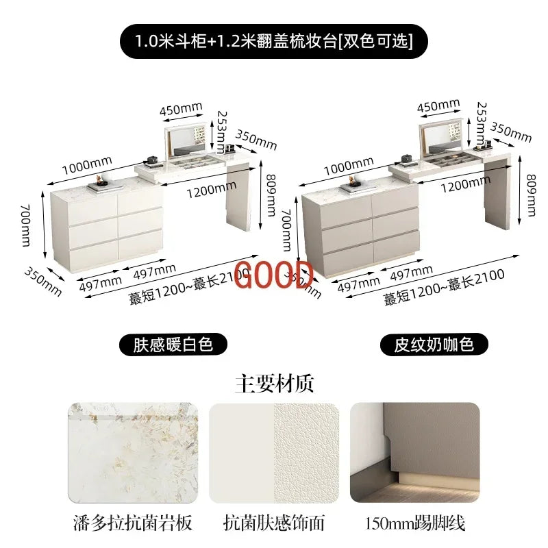 Minimalist bedroom dresser, storage cabinet, retractable bedside chest of drawers, dressing table, folding mirror