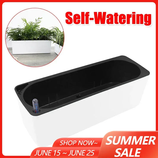 Rectangular Self Watering Flowerpot with Water Level Indicator Bonsai Planting Pot Flower Planter Pot for Garden Balcony Office
