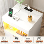 Night Stand, Bedside Table, LED Nightstand with Charging Station, Modern Night Stand, Wood Sofa Couch End Side Table