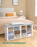 Shoe Bench with Cushion, Entryway Storage Bench with 12 Cubbies, Cubby Shoe Rack with Adjustable Shelves, Shoe Organizer Cabinet