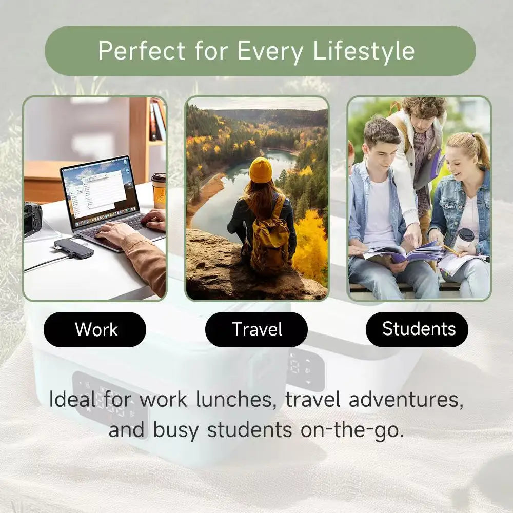 Portable Wireless Lunch Box Heating Water-free Bento Box Large Capacity Insulated Lunch Box For Travel/Office LCD Display