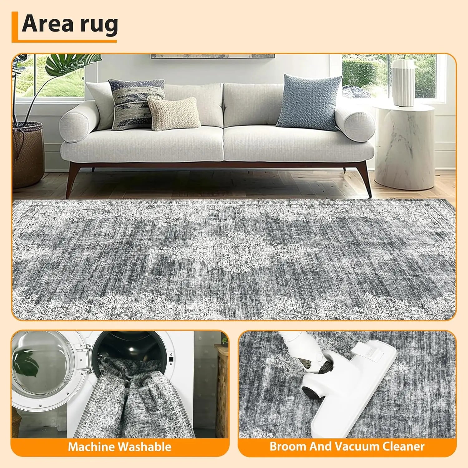 8x10 Area Rug,Rugs for Living Room,Washable Rug for Bedroom,Foldable Thin Rug,Rugs for Bathroom Entryway,Indoor Floor Rug