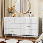 Dresser for Bedroom, 7 Drawer Black Wooden Dresser with Gold Handles, Modern Storage Dressers & Chests of Drawers for Hallway,