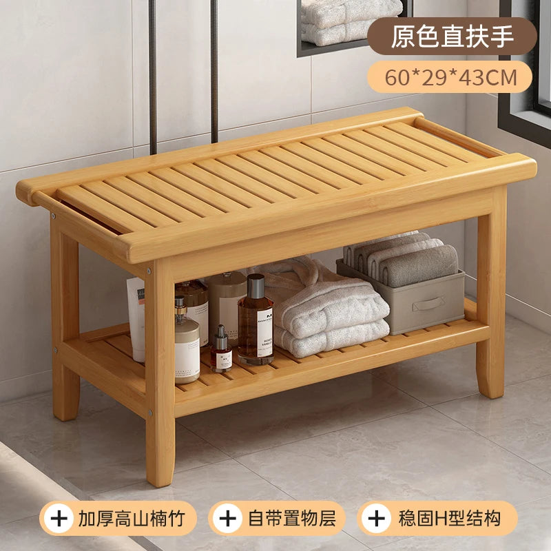 Anti-Slip Bamboo Shower Stool Waterproof Bathroom Bath Bench for Foot Washing or Entryway Shoe Changing Seat