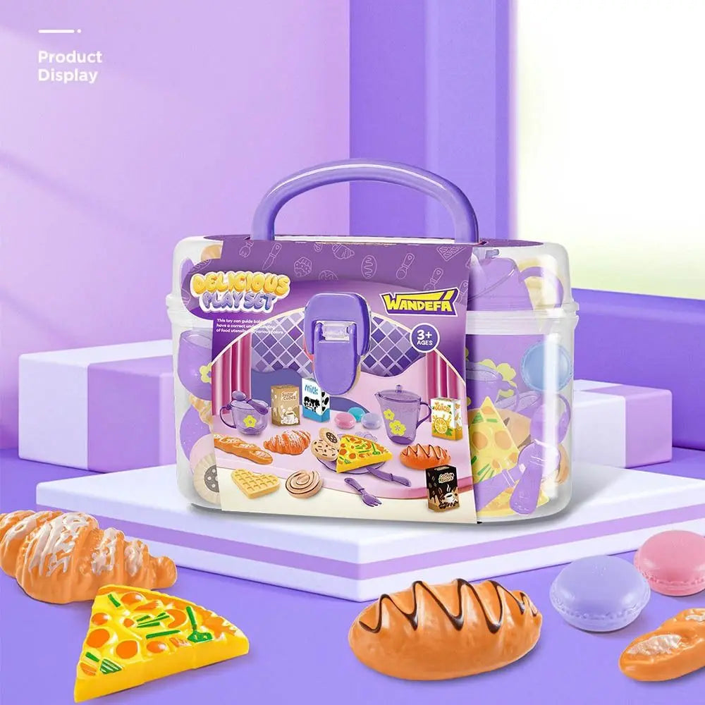 Tea Time Playset Simulated Kitchen Playset Table Snack With Storage Case Pretend Cooking Montessori Interactive