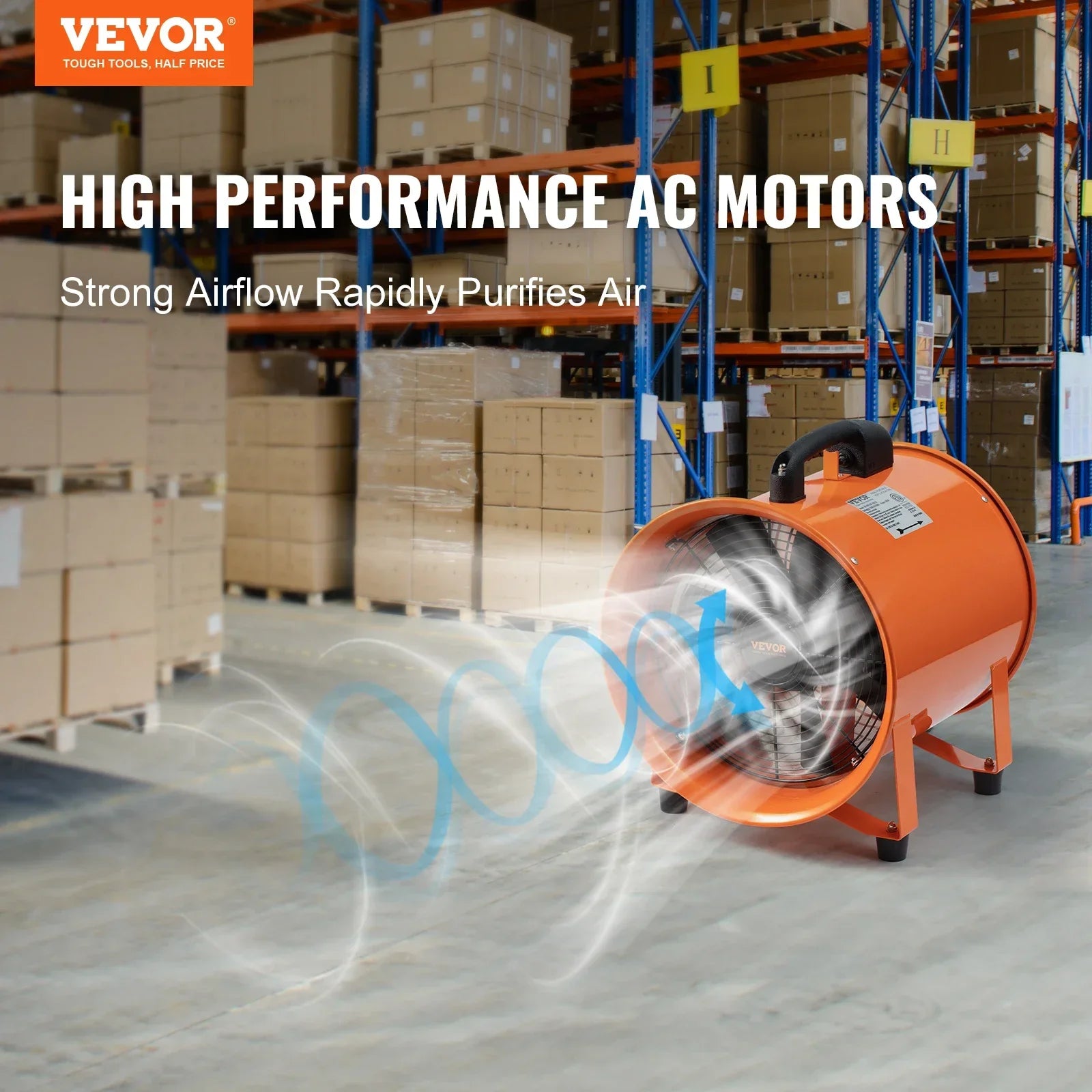 VEVOR Portable Ventilator 12 inch Cylinder Fan with 33/16.4ft Hose 585W 3198CFM Industrial Utility Blower for Sucking Dust Smoke