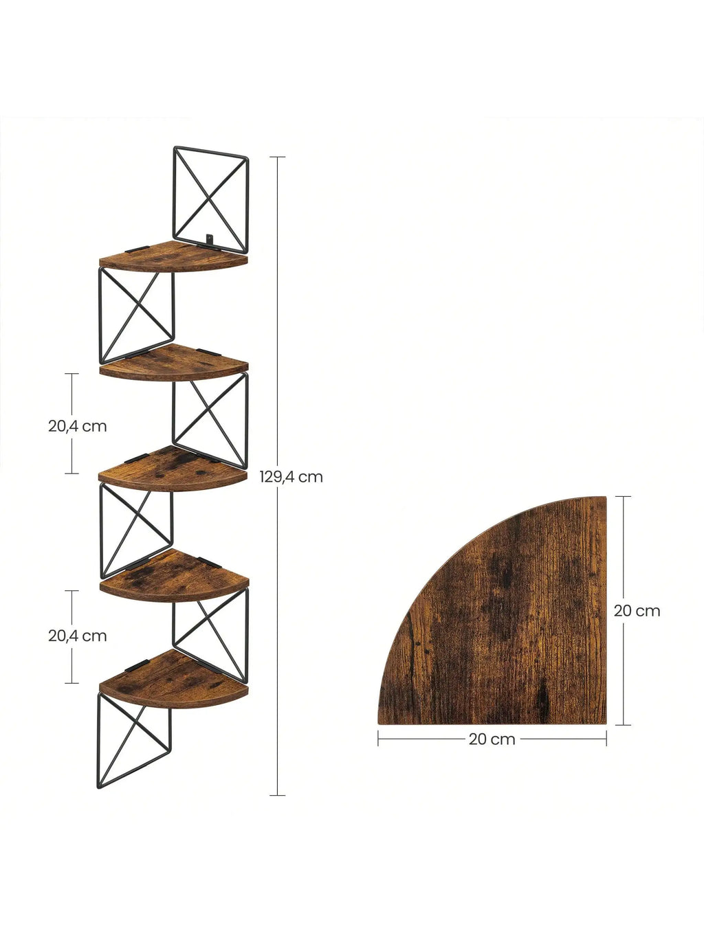 VASAGLE Wall Mounted 5-Tier Floating Corner Shelf. For Bedroom, Living Room, Bathroom, Kitchen, Office. Easy Assembly