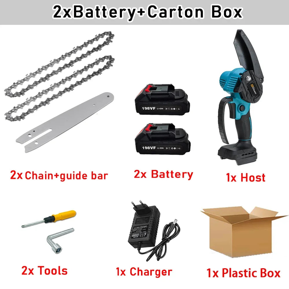 8 Inch Cordless Electric Chain Saw Mini Pruning Saw Rechargeable Chain Saw Woodworking Garden Power Tool for Makita 18V Battery