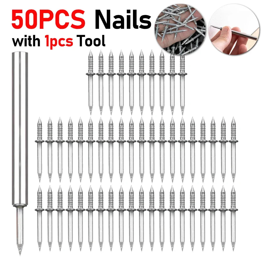 300-10pcs Double Head Nails Anti-Rust Double-Head Seamless Thread Nail Hard Thread Screws Set for Solid Wood Skirting Boards