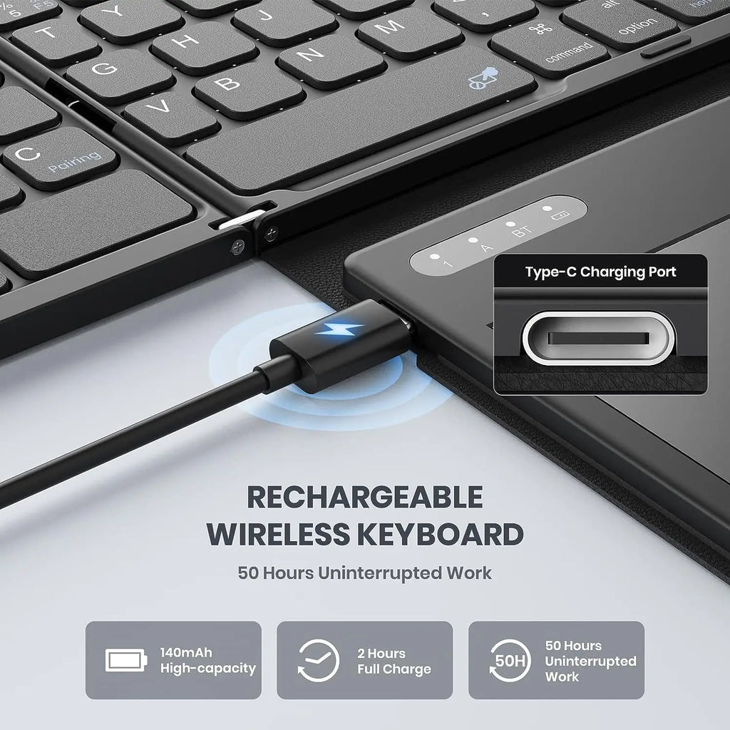 Mini Portable Folding Keyboard with Touchpad Foldable Bluetooth Keyboard Wireless Travel Keyboard for Windows/iOS/Android/PC