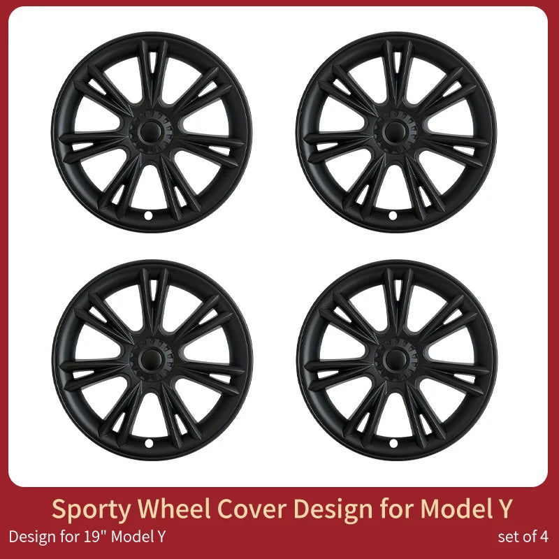4 PCS 19Inch Sporty Wheel Hub Cap Matte Black Automobile Wheel Hub Fully Wrap Rim Cover Replacement for Tesla Model Y 2020-2024