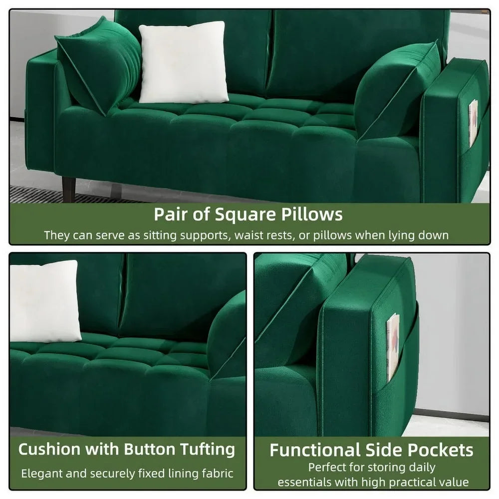 56" Velvet Loveseat Sofa, Modern Comfortable Sofa Loveseat Small Sofa Couch with Side Storage Pockect