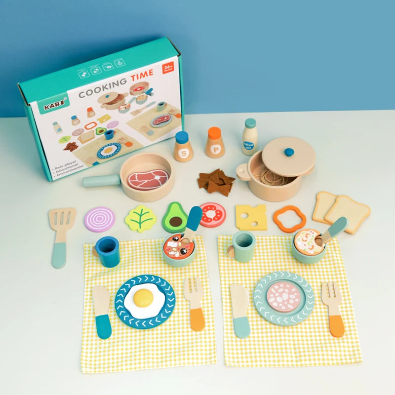 wooden Kitchen toy wooden tableware Food Sets toy  role play Educational Cosplay preschool gifts for kids Kitchen Accessories