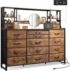 Bedroom 15 & Adjustable Shelves, Tall Dresser with Charging Station, Chest of Drawers for Closet
