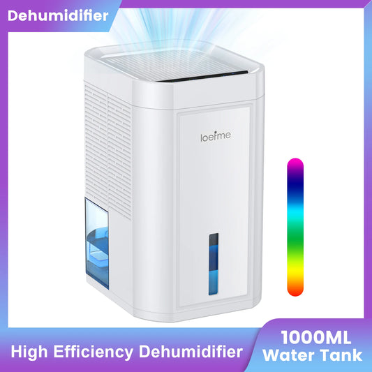 LOEFME Electric Dehumidifier 1000ML with Timer, Low Noise, 7 Color Light, Mini Air Dehumidifier, for Bedroom, Bathroom, Wardrobe