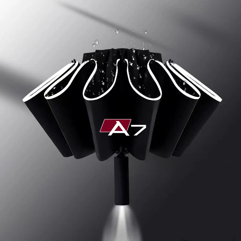 Car Umbrella With LED Flashlight Reflective Stripe Reverse Umbrella for audi sport RS A1 A3 A4 B7 B8 A5 A6 A7 A8 Q3 Q5 Q7 Q8 TT