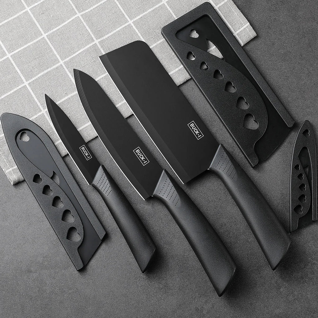 Kitchen knife set, including cleaver, chef's knife, and fruit knife, with knife block, suitable for peeling meat and vegetables