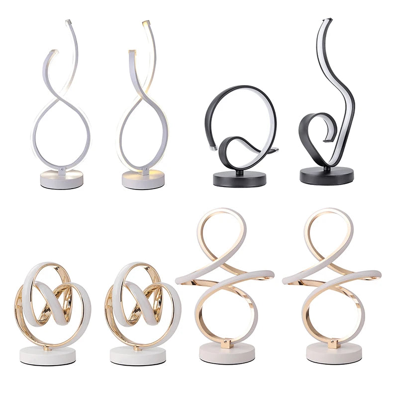 Modern Spiral LED Table Lamp Metal Bedroom Bedside Desk Lights Home Living Study Room Eye Protection Reading Night Lighting