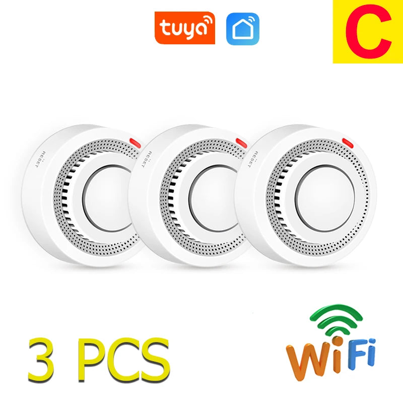 Tuya WiFi Smoke Detector Wireless Photoelectric Sensor Fire Alarm Home Kitchen Security System Smart Life App Alert Sound Alarm