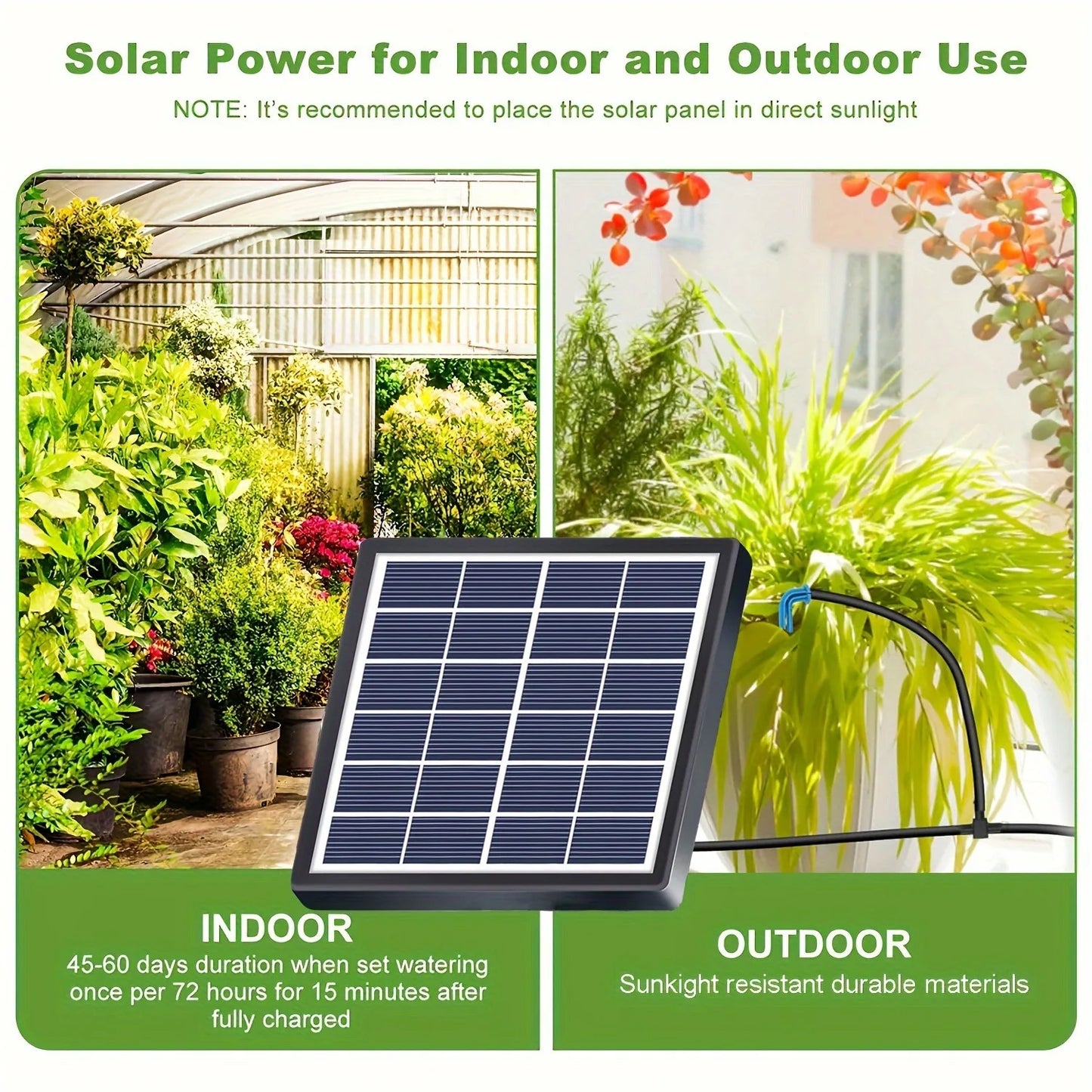 Solar drip irrigation kit plant watering device, DIY watering timer, supports 15 POTS of plants, suitable for garden, greenhouse