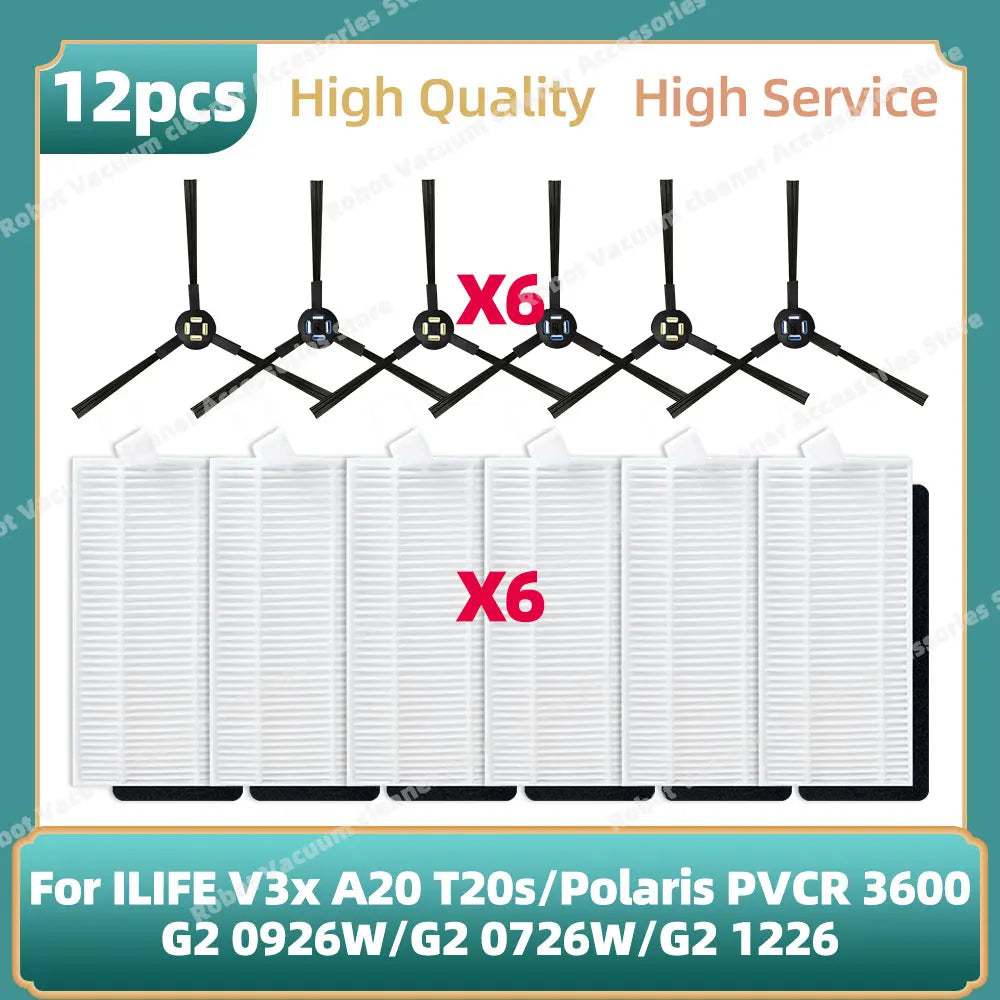 Compatible For ILIFE V3x, A20, T20s / Polaris PVCR 3600 / G2 0926W / G2 0726W / G2 1226 Side Brush Hepa Filter Mop Cloth Parts