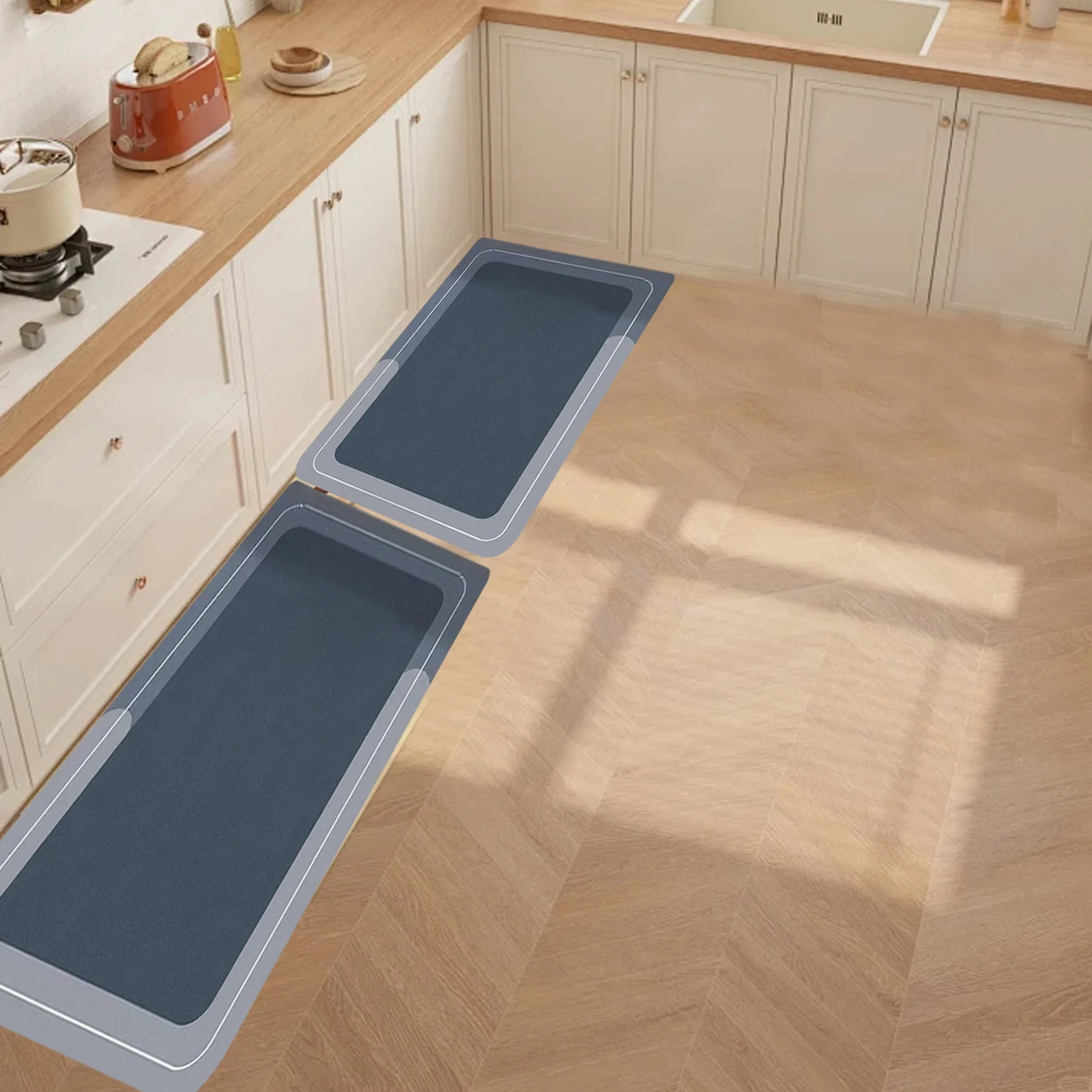 100x200cm Blue Grey Diatomaceous Earth Kitchen Floor Mat - Cuttable, Dirt/Slip Resistant | AlluCanFind
