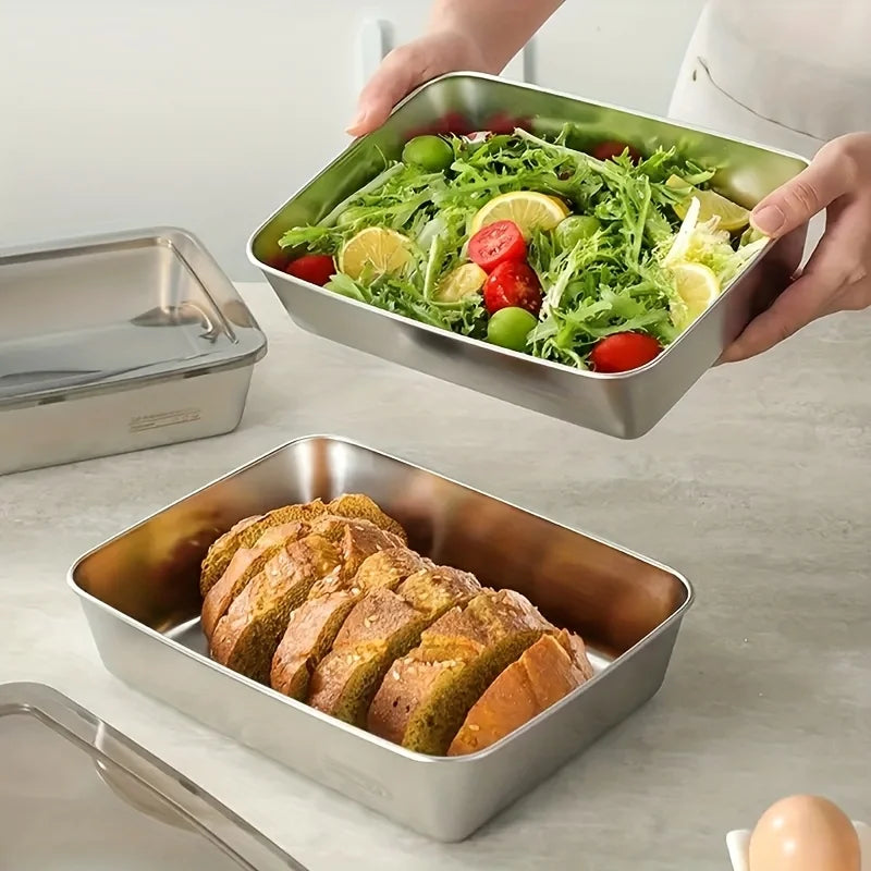1-6Pcs Stainless Steel Food Containers with Black Lids, Kitchens Accessories, Holds Knifes, Stackable Kitchen Meal Prep Storage