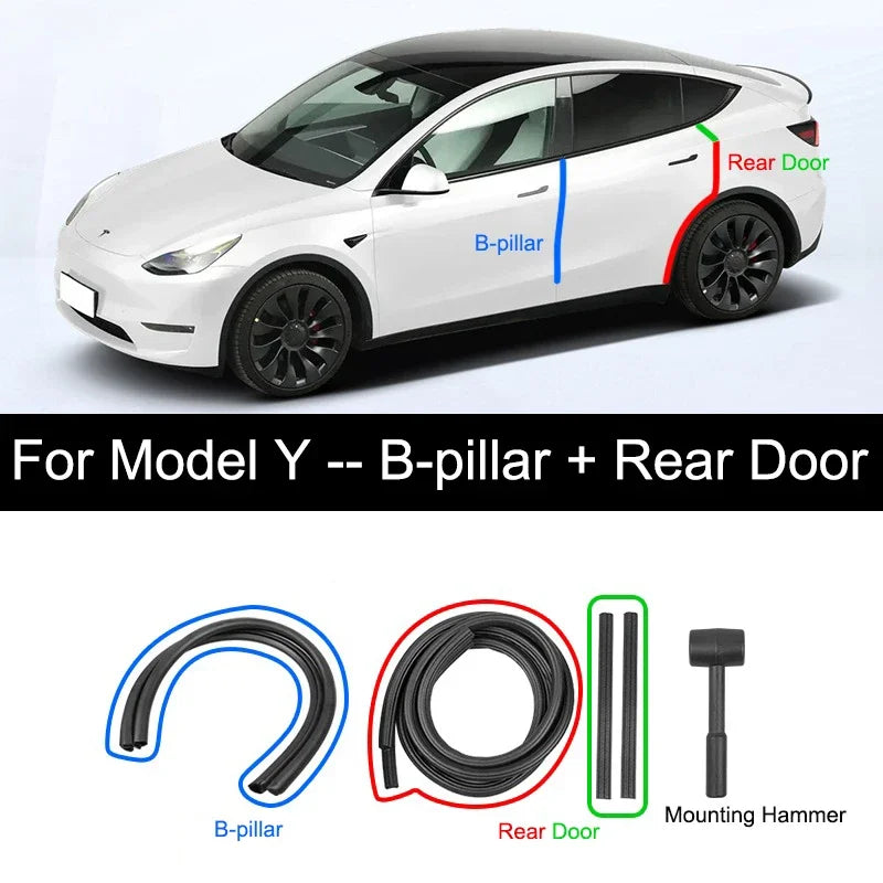 For Tesla Model Y 2021-2024 Door Seal Strip Kit Soundproof Rubber Weatherstrip for Model 3 B-Pillar Sealing Set Noise Reduction