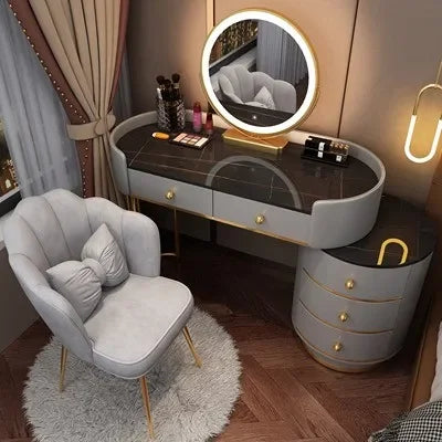 Pink White Vanity Table Women Luxury Nail European Big Stool Study Dressing Table Organizer Mesa De Maquillaje Home Furniture