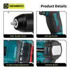 NEWBENY 10mm Brushless Electric Drill 21+2 Torque Multifunctional Cordless Electric Screwdriver For Makita 18V Battery Pin