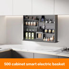 Kitchen Wall Cabinet Vertical Lifting Basket Electric Intelligent Voice Touch Control Automatic Seasoning Basket Cabinet
