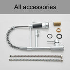 Wanmivezlo Pull Down Kitchen Sink Faucet Hot Cold Water Mixer Crane Tap with Dual Spout 360 Rotation High Faucet Deck Mounted