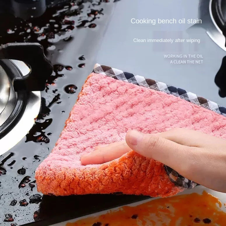 Kitchen Towel Rag Microfiber Dish Cloth Non-Stick Oil Thickened Table Cleaning Cloth Absorbent Scouring Pad Home Random Color