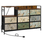 Chest of Drawers with 8 Fabric Drawer Sideboard Storage Cabinet for Kitchen Office with Charging Sockets Steel Frame 132x88x30cm