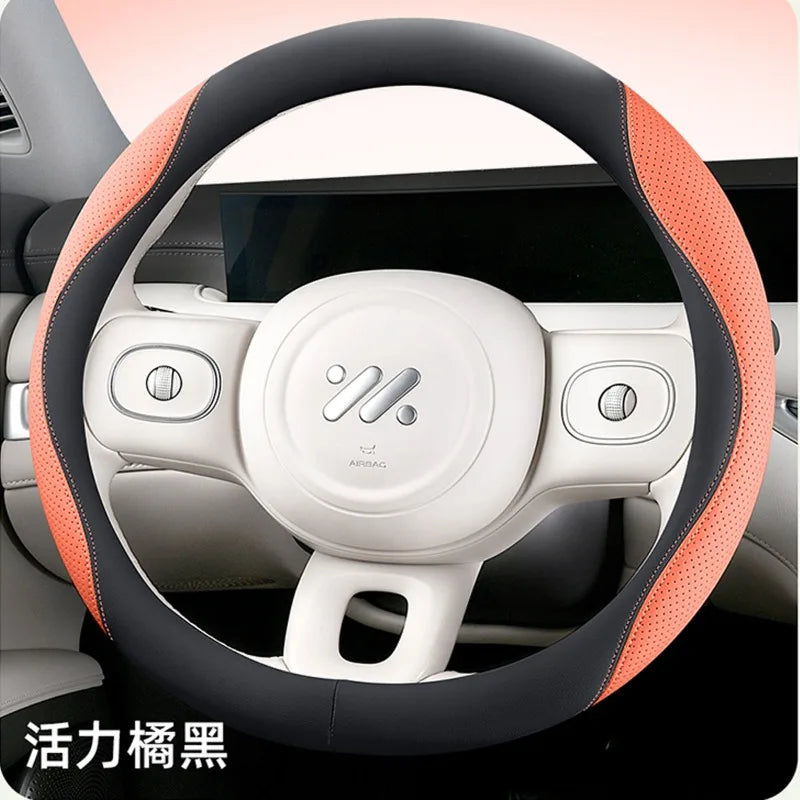 PU Leather and Mesh Car Steering Wheel Cover, Comfortable and Breathable, Keeps Cool in Summer and Warm in Winter