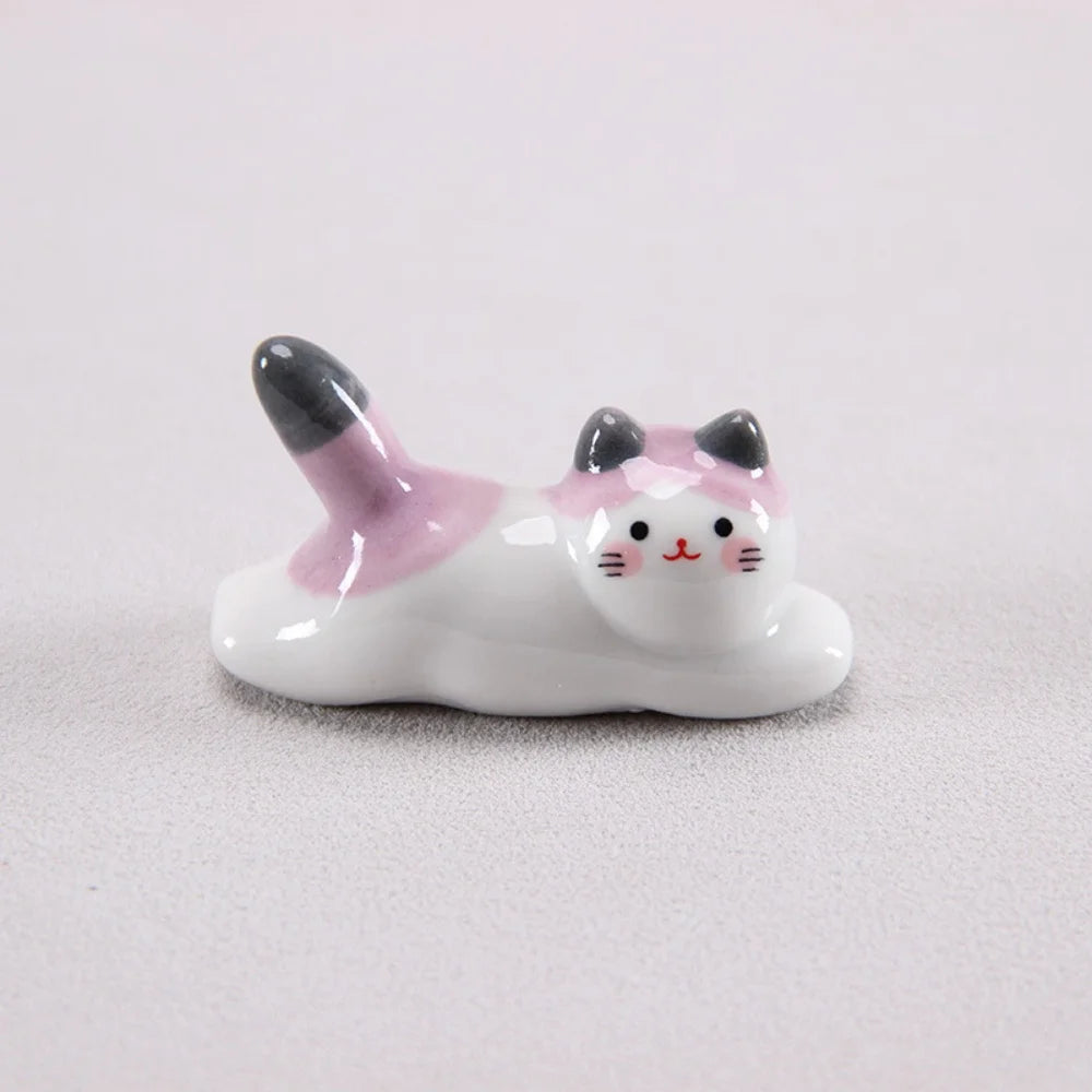 Ceramic Chopstick Holder Unique Siamese Mini Figurine Cute Tableware Rest Whimsical Utensil Holder For Kitchen Gift For Lovers
