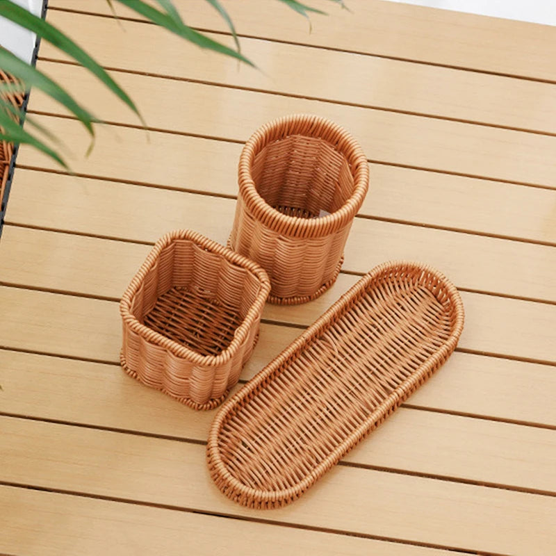 Imitation Rattan Hotel Restaurant Knife And Fork Basket Chopstick Storage Box Seasoning Jar Basket Kitchen Storage Rack