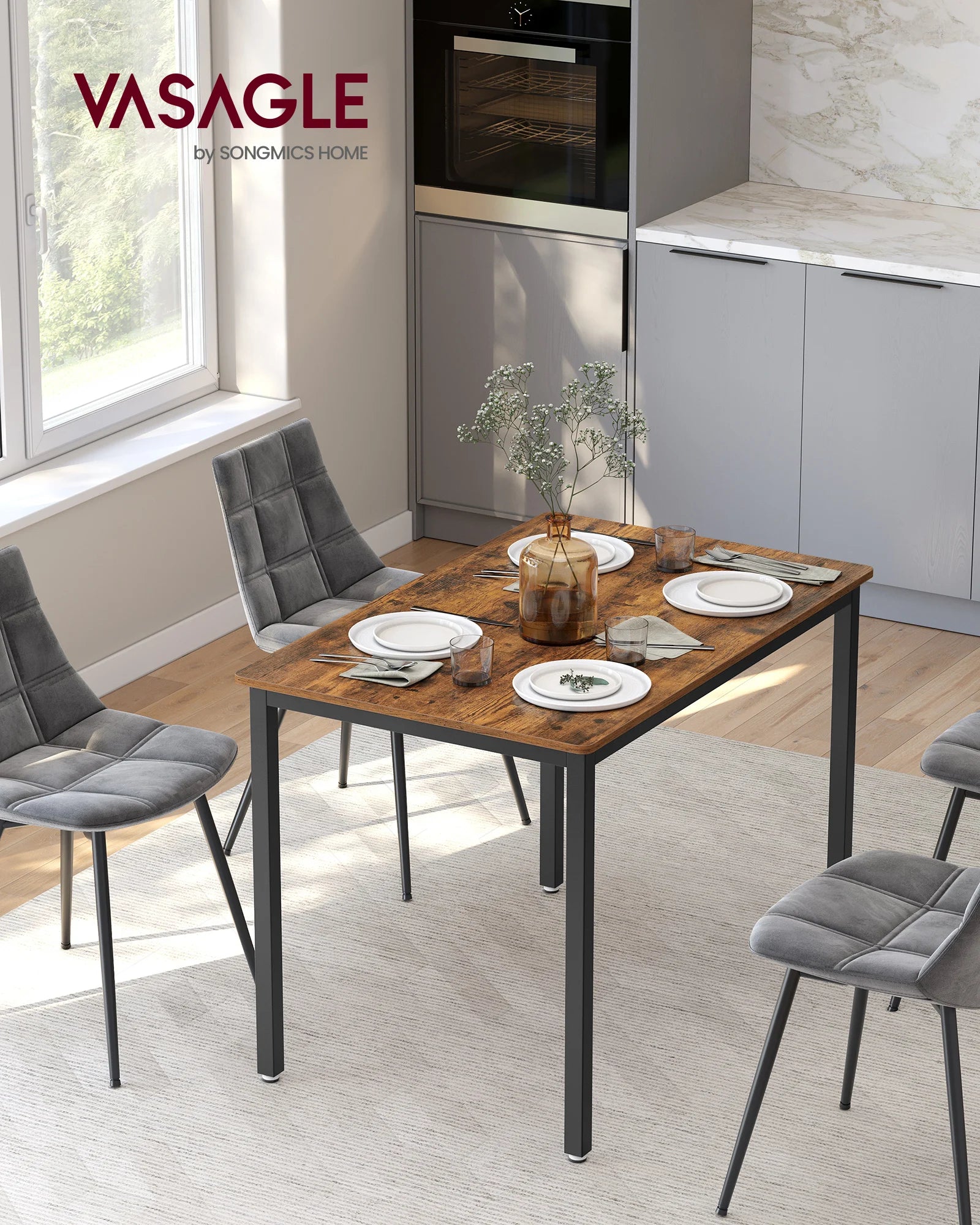VASAGLE Dining Table, Kitchen Table, 70 x 110 x 77 cm, Dining Table for 4 People, Living Room Desk, for Dining Room, Kitchen