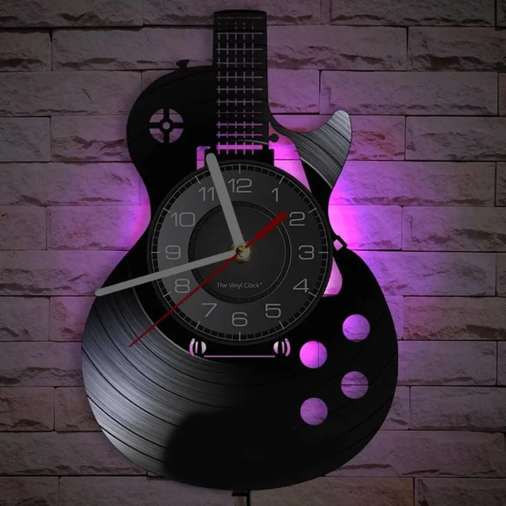 LED Wall Clock 7 Colors Musical Instrument Night Light Wall Clock Wall Decor With Light Acoustic Guitar Wall Clock Gift for Men
