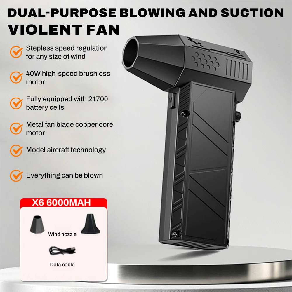 X6 Upgrade Violent Fan 400000RPM Powerful Air Blower Vacuum Dust Cleaner Type-C Charging Strong Winds Brushless Turbo Jet Blower