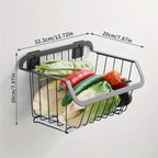 Kitchen Storage Basket Stainless Steel Fruit Vegetable Drain Storage Organizer Wall Mounted Spice Rack Dish Shelf Kitchen Tool