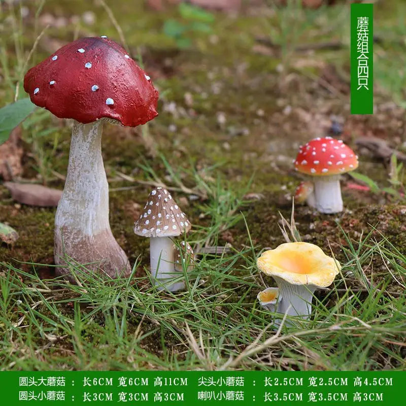 Outdoor Simulation Mushroom Red Umbrella White Pole Resin Decoration items Garden Balcony Lawn Accessories Home Furnishing Decor