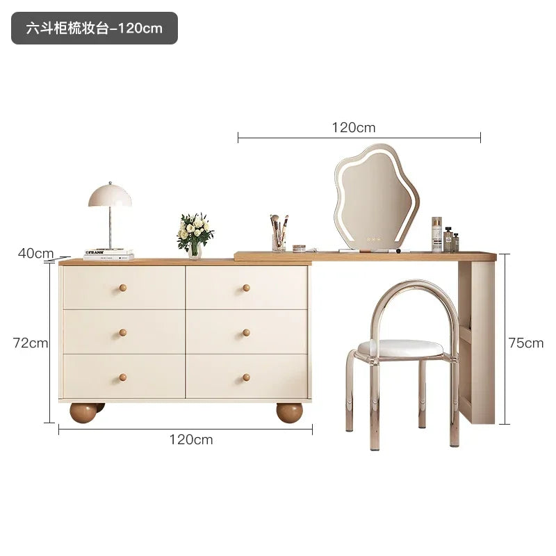 FG11Cream log wind dresser chest cabinet integrated solid wood modern simple dressing table
