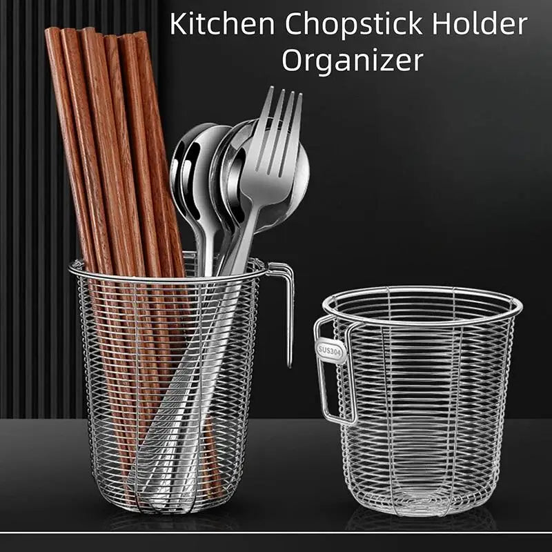 【S】304 Kitchen Chopstick Holder Organizer Hanging Wall Stainless Steel Tableware Drainer Fork Spoon Chopsticks Dishwasher Basket
