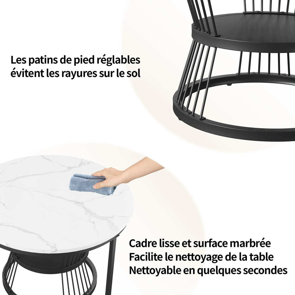 Anajqaqia Set of 2 Round Coffee Tables, Set Tables for Living Room, Stackable Sofa Table, Living Room Table, Black and White