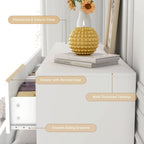 White Malm Dresser for Bedroom, 55 Inch Long Dresser High Gloss Dresser with 7 Drawers, Modern Large Wood Chest , White
