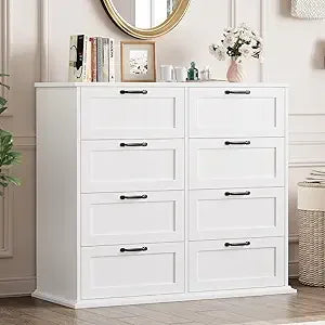 White Dresser for Bedroom, Wood Chest of Drawers, Large Modern Dresser for Closet 8 Drawer, Wide Storage Cabinet, Bedroom, Entry