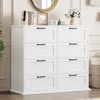 White Dresser for Bedroom, Wood Chest of Drawers, Large Modern Dresser for Closet 8 Drawer, Wide Storage Cabinet, Bedroom, Entry