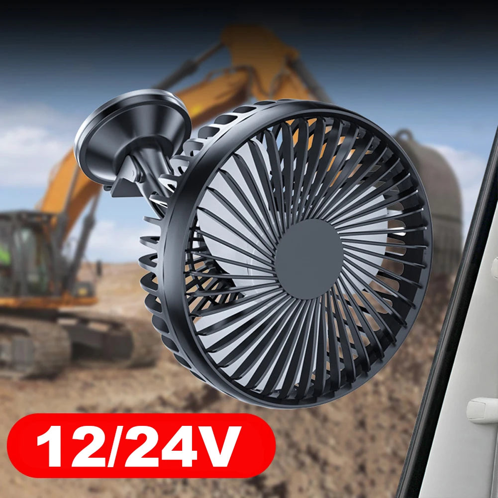 USB Car Dashboard Cooling Fan 12V/24V with Suction Cup Auto Cooler 360 Degree All-Round Car Air Fan for Vehicle Home Office